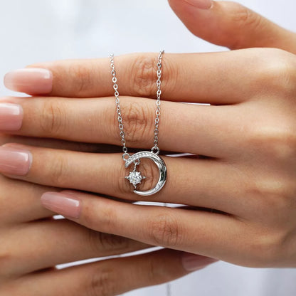 925 Sterling Silver Moissanite Star and Moon Necklace