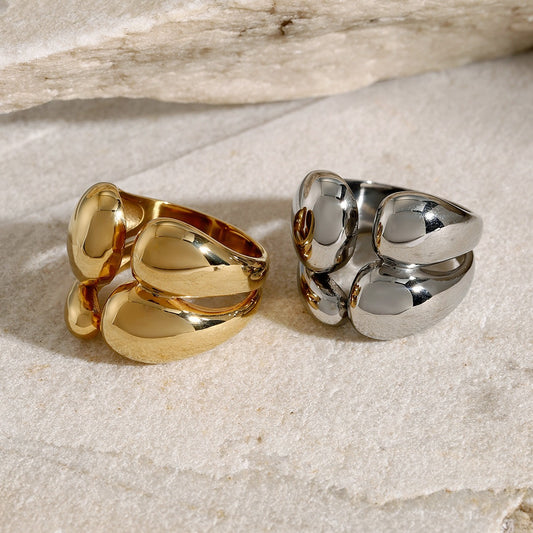 Kaze Stylish Irregular Shape Double-Layer Ring | 18K Gold Adjustable Ring in Gold &amp; Silver