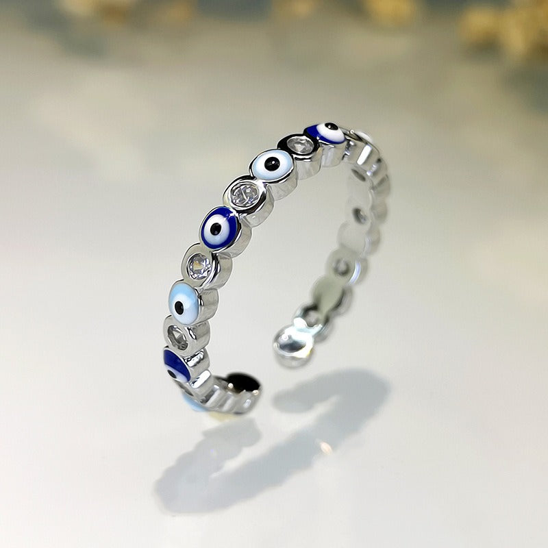 Kaze Exaggerated Eye Design Gemstone Open Ring | 18K Gold Oil-Drip Enamel Ring in 18 Variants