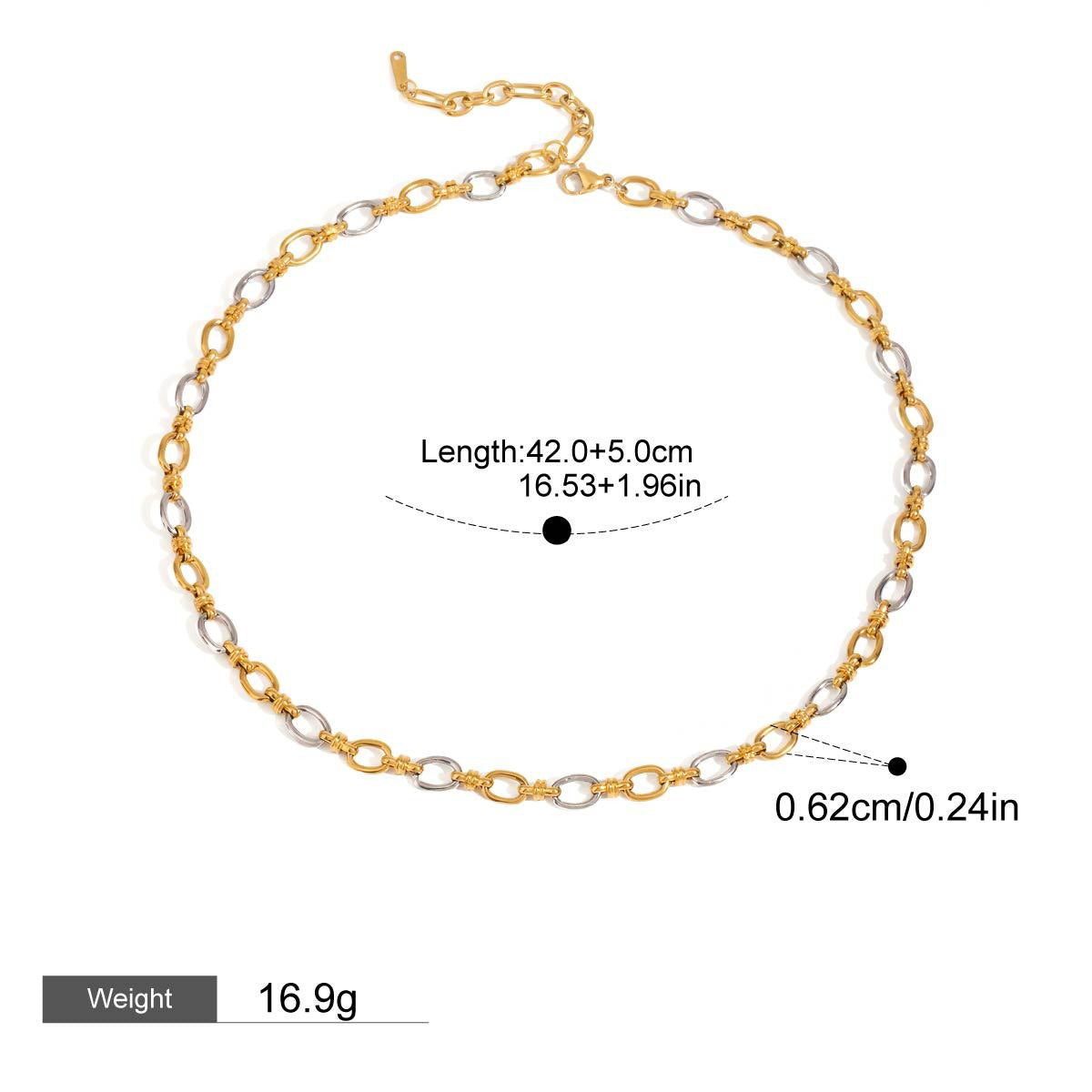 Kaze Two-Tone Chain Necklace &amp; Bracelet Set | 18K Gold Silver Colour-Block Chain Set Necklace