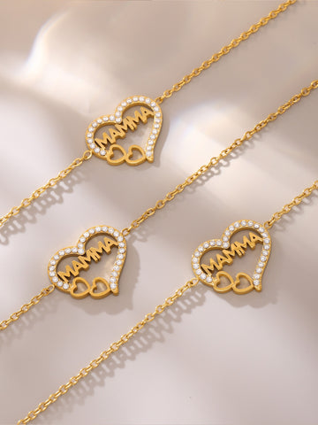 Kaze Hollow Heart MAMMA Bracelet | 18K Gold Personalised Mother's Bracelet