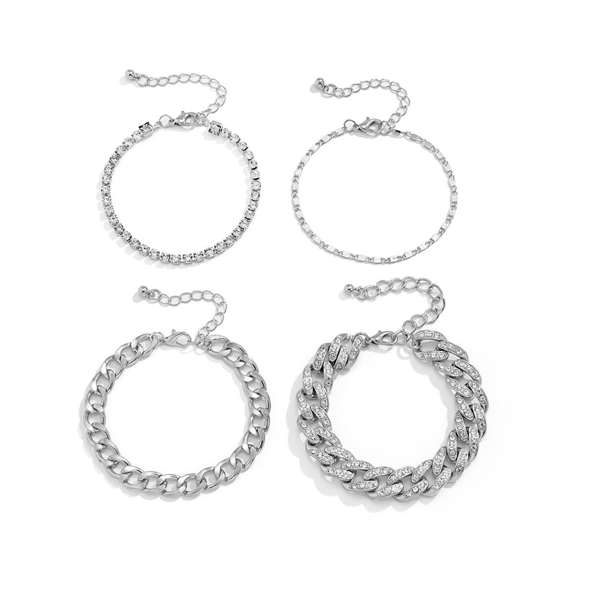 Kaze Hip-Hop Retro Diamond-Studded Cuban Chain Bracelet Set | 18K Gold Statement Bracelet in Gold &amp; Silver