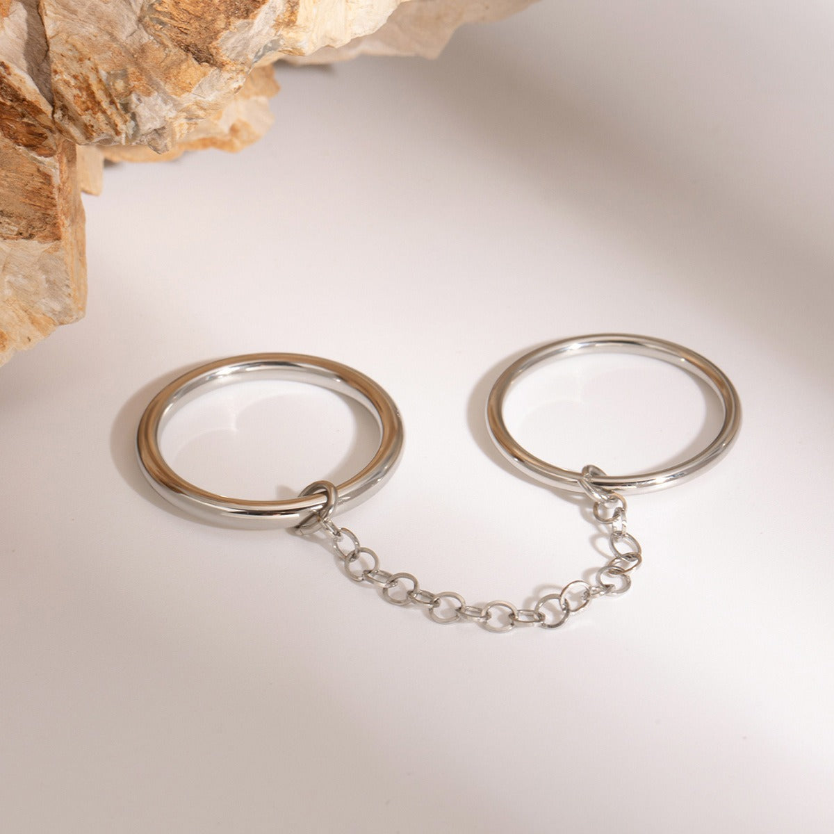 Kaze Double Ring Chain Design Titanium Ring | Modern Minimalist Linked Ring