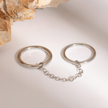 Kaze Double Ring Chain Design Titanium Ring | Modern Minimalist Linked Ring