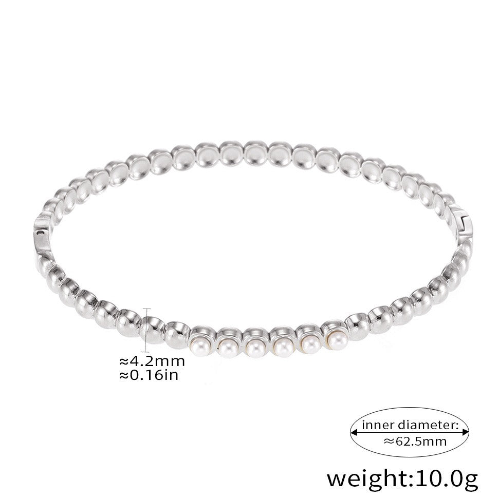 Kaze Zircon &amp; Pearl Inlaid Luxury Bracelet | 18K Gold Titanium Steel Bracelet in 4 Styles