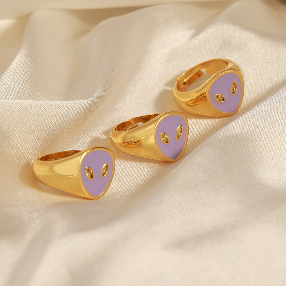 18K Gold Fashionable Simple Alien Design Versatile Ring with Zircon Accents