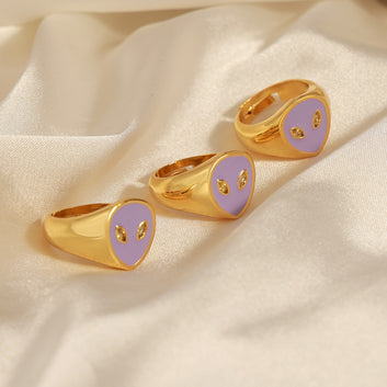 18K Gold Fashionable Simple Alien Design Versatile Ring with Zircon Accents