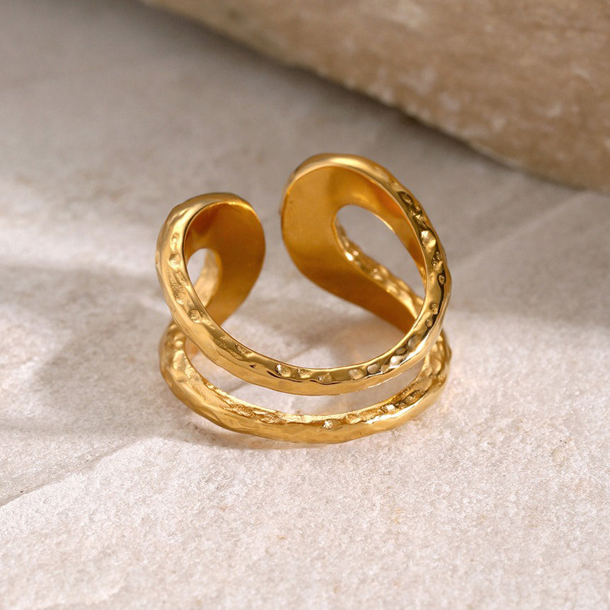 Kaze Double-Layer Hammered Texture Ring | 18K Gold Classic Fashion Adjustable Ring