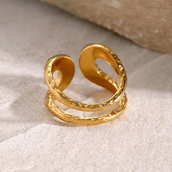 Kaze Double-Layer Hammered Texture Ring | 18K Gold Classic Fashion Adjustable Ring
