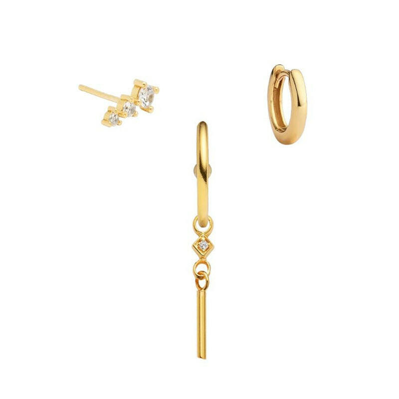 Kaze Geometric Zircon Copper Earring Set | 3-Piece Contemporary Earring Collection 7 Style