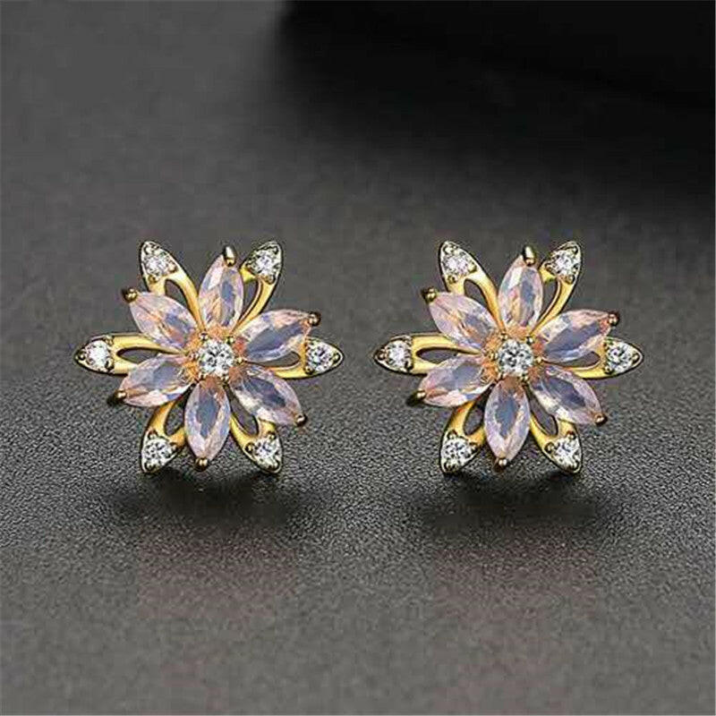 Kaze Korean-Style Stainless Steel Zircon Flower Earrings | Hypoallergenic Stud Earrings in Silver &amp; Gold Gold