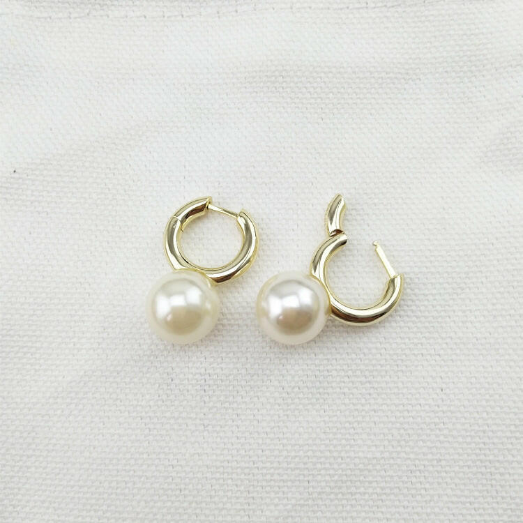 Kaze Brass U-Shape Pearl Earrings | White &amp; Champagne Glass Pearl Drop Earrings