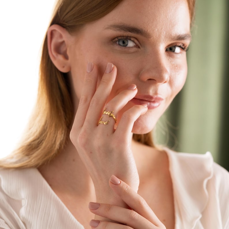 Kaze Customizable Double Name Open Ring | Personalised Two-Name Ring in Silver, Gold &amp; Rose Gold