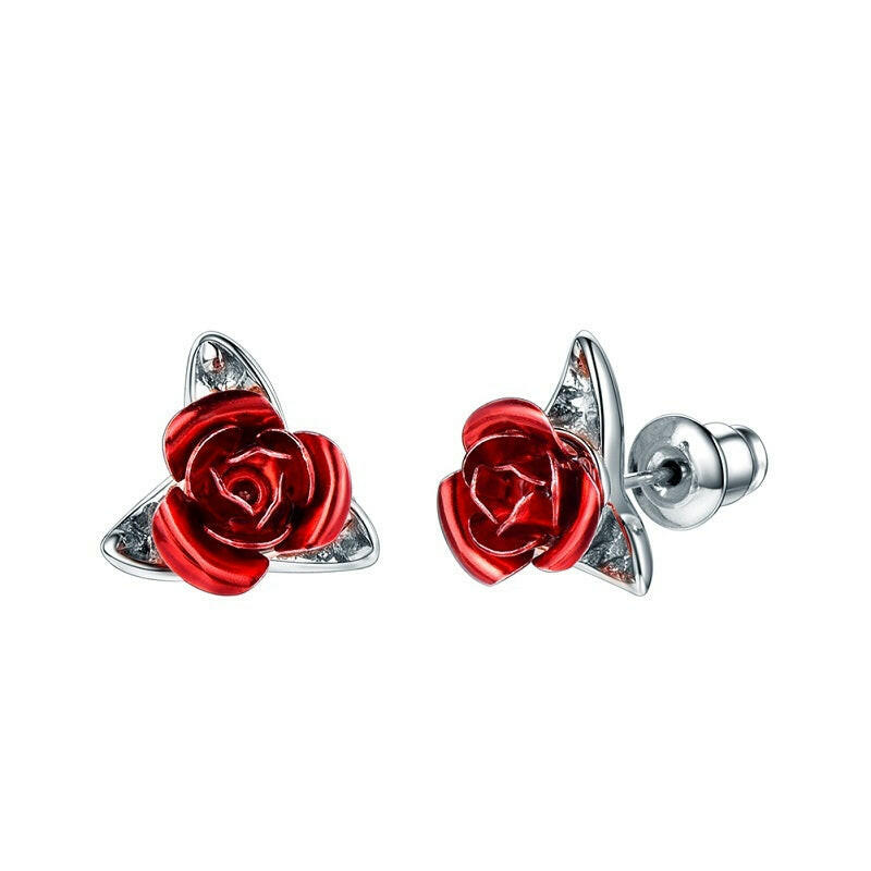 Kaze Rose Stud Earrings | 925 Sterling Silver Pin in Silver, Gold, Rose Gold &amp; Mix Set Silver