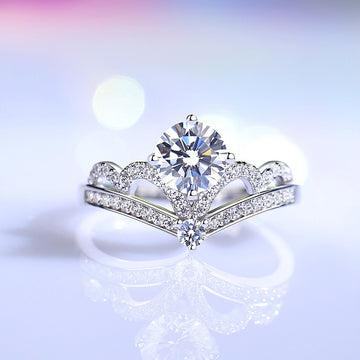 S925 Sterling Silver 1-Carat Moissanite Queen Crown Ring
