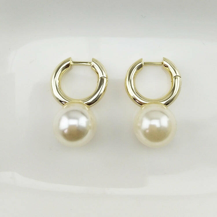 Kaze Brass U-Shape Pearl Earrings | White &amp; Champagne Glass Pearl Drop Earrings White beads