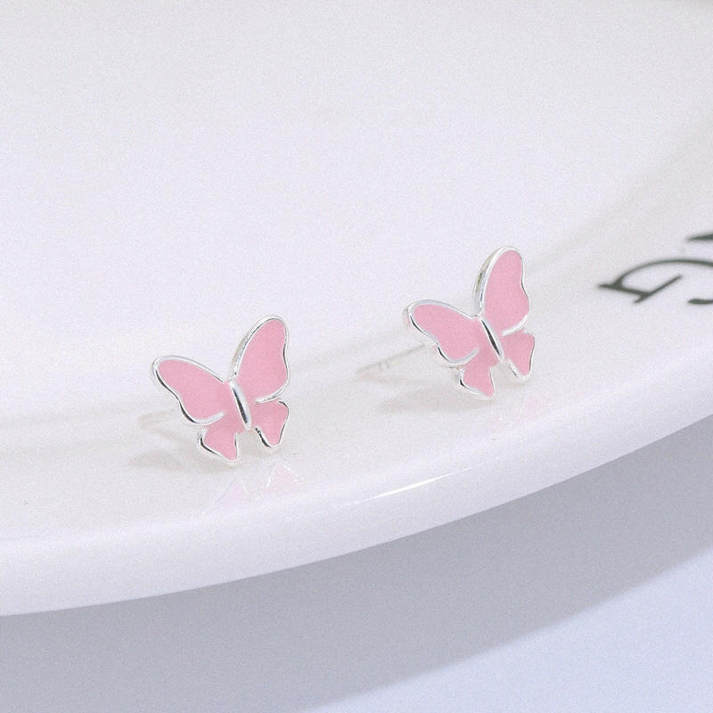 Kaze Sterling Silver Butterfly Stud Earrings | Korean-Inspired 925 Silver Butterfly Earrings