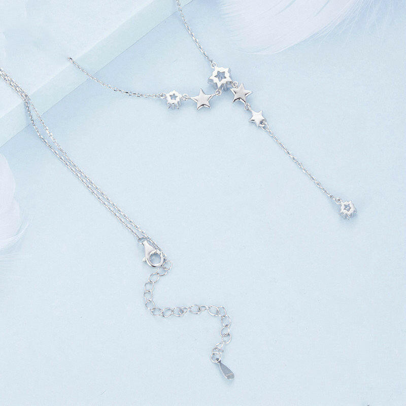Kaze Pentagram Tassel Necklace | White Gold-Plated Sterling Silver Pendant Necklace