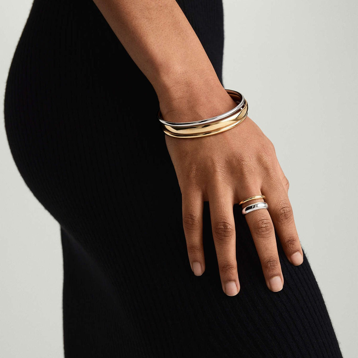 Kaze Double-Layer Two-Tone Earring and Ring Set | 18K Gold Gold &amp; Silver Matching Jewellery Set