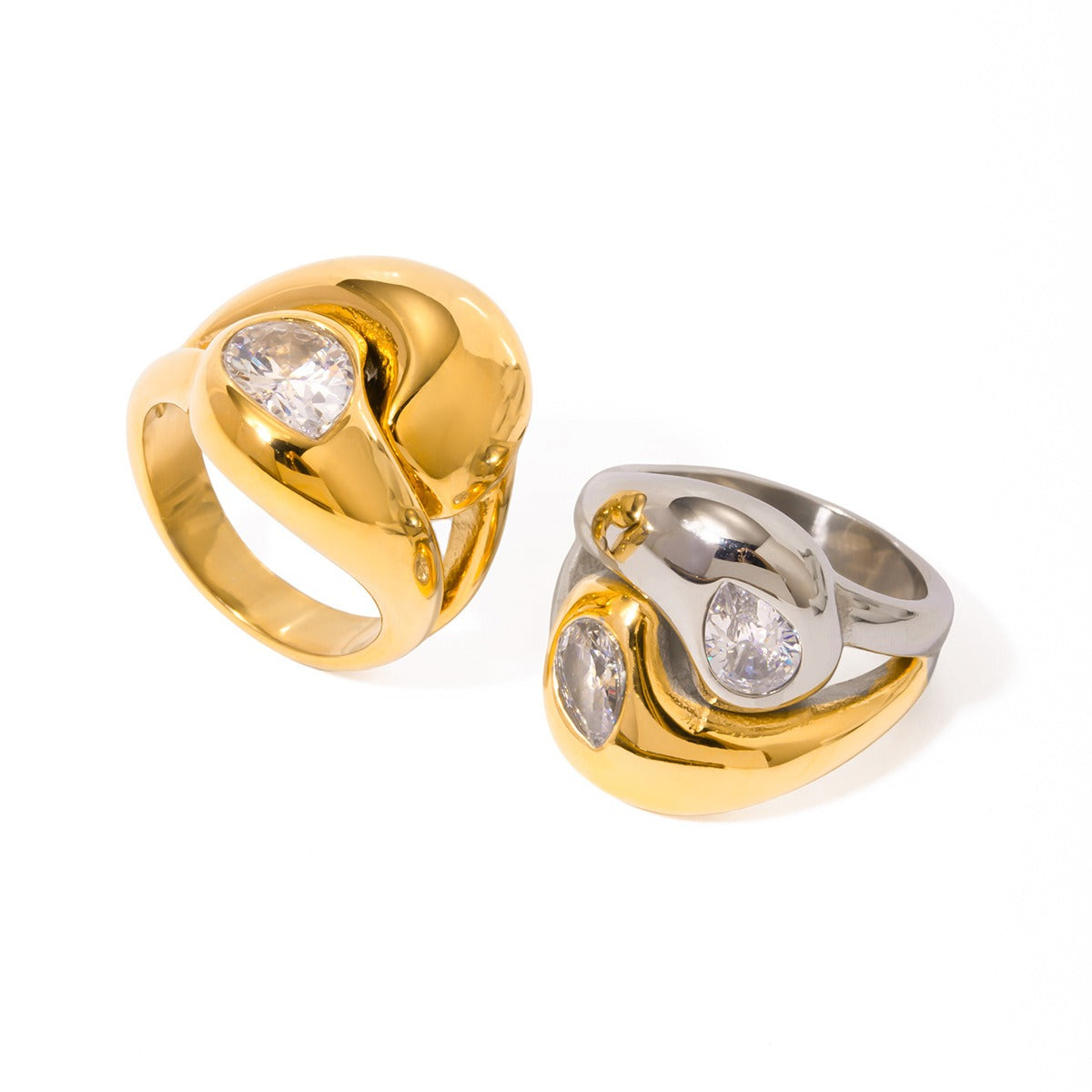 Kaze Interlaced Teardrop Gemstone Ring | 18K Gold Trendy Ring in Gold &amp; Two-Tone Sizes 6–8