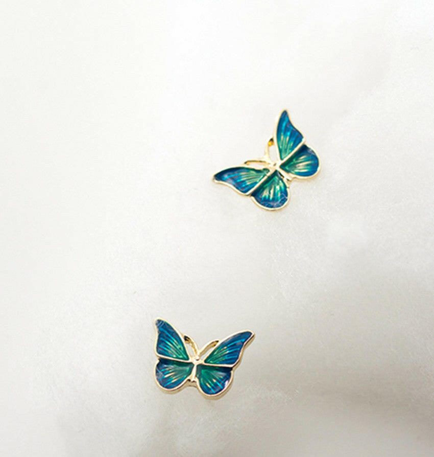 Kaze 925 Sterling Silver Blue Butterfly Stud Earrings | Hypoallergenic Butterfly Earrings in Green &amp; Blue