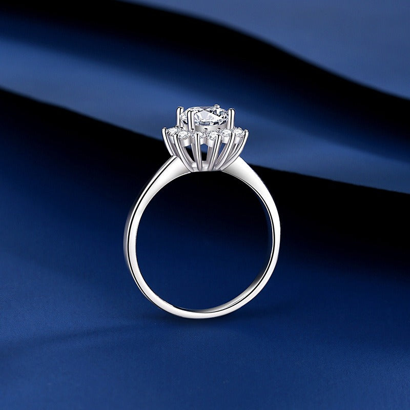Kaze S925 Sunflower Diamond Zircon Moissanite Ring | Sterling Silver Floral Ring Sizes 5–9 US