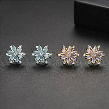 Kaze Korean-Style Stainless Steel Zircon Flower Earrings | Hypoallergenic Stud Earrings in Silver &amp; Gold