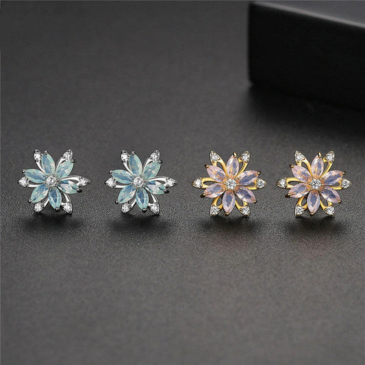 Kaze Korean-Style Stainless Steel Zircon Flower Earrings | Hypoallergenic Stud Earrings in Silver &amp; Gold