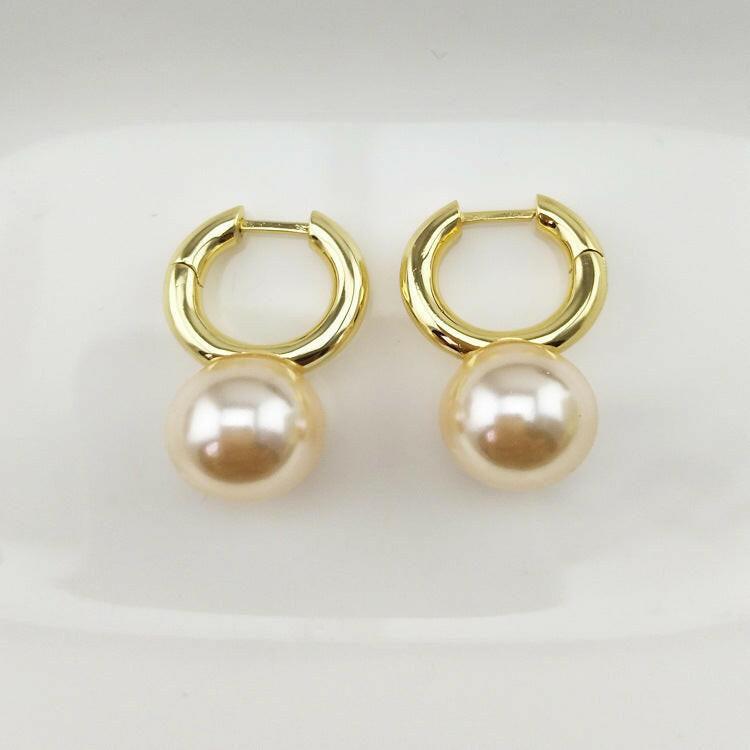 Kaze Brass U-Shape Pearl Earrings | White &amp; Champagne Glass Pearl Drop Earrings Champagne beads