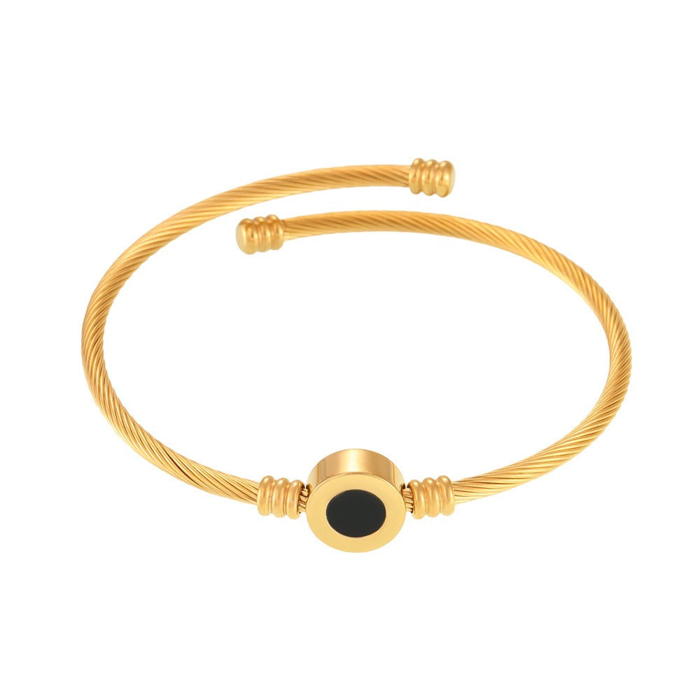 Kaze Twill Mother-of-Pearl Inlaid Bangle | 18K Gold Noble Elegant Bracelet in 2 Sizes