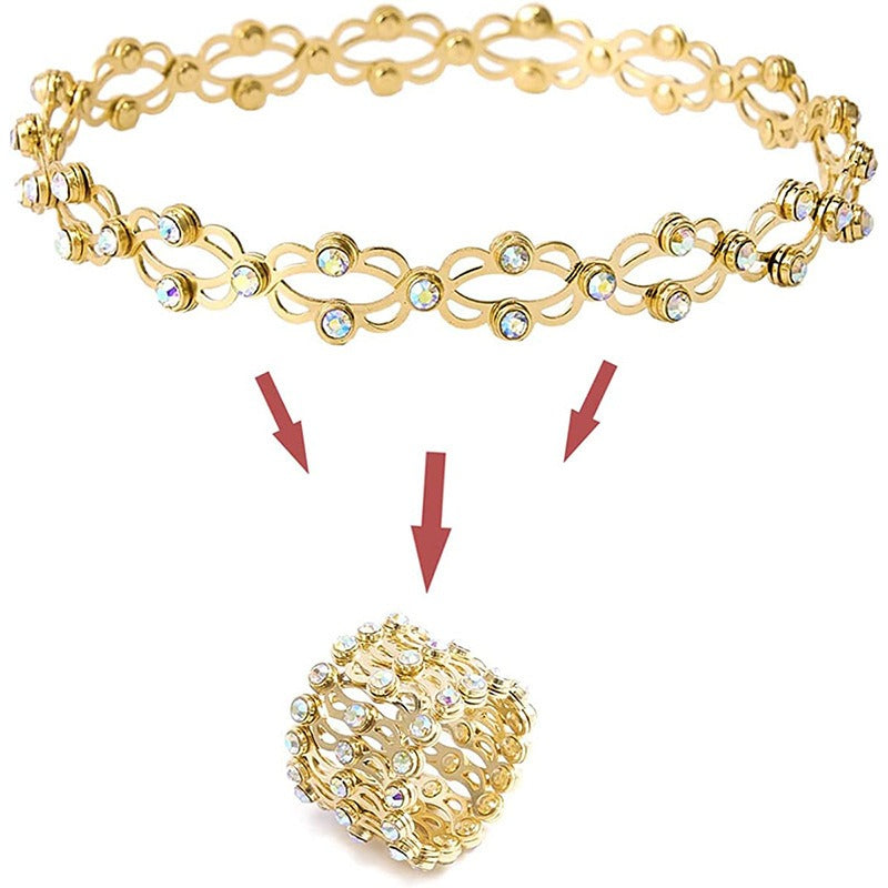 Kaze Retractable Diamond-Studded Bracelet and Ring Set | 18K Gold Innovative Jewellery Set in 5 Styles Style A-Gold Adjustable