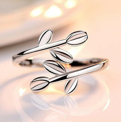 Kaze Vintage Simple Leaf Index Finger Ring | Adjustable Silver Copper Botanical Ring