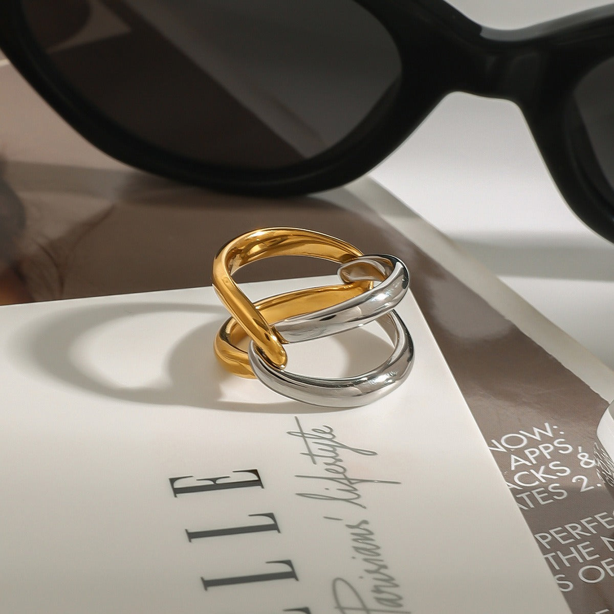 Kaze Double Cross Ring | 18K Gold Geometric X-Design Ring in Gold &amp; Silver
