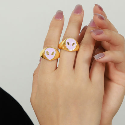 18K Gold Fashionable Simple Alien Design Versatile Ring with Zircon Accents