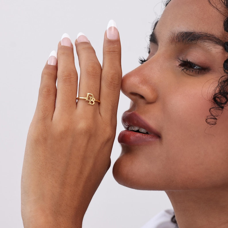 Kaze Customized Initial Open Ring II | Personalised Engraved Ring in Silver, Gold &amp; Rose Gold