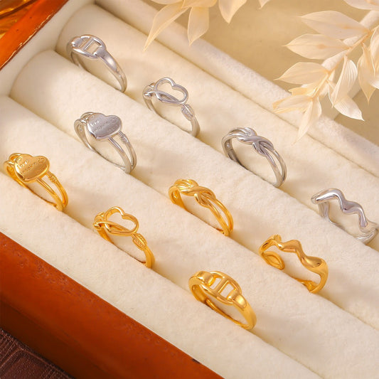 Kaze Simple Geometric Versatile Ring | 18K Gold PVD Stainless Steel Ring in 10 Styles