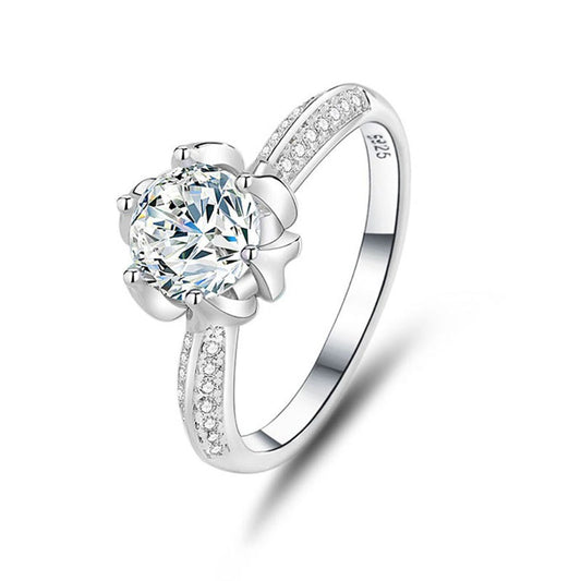 S925 Sterling Silver Anemone Flower Moissanite Diamond Ring Empty setting (without the main stone)