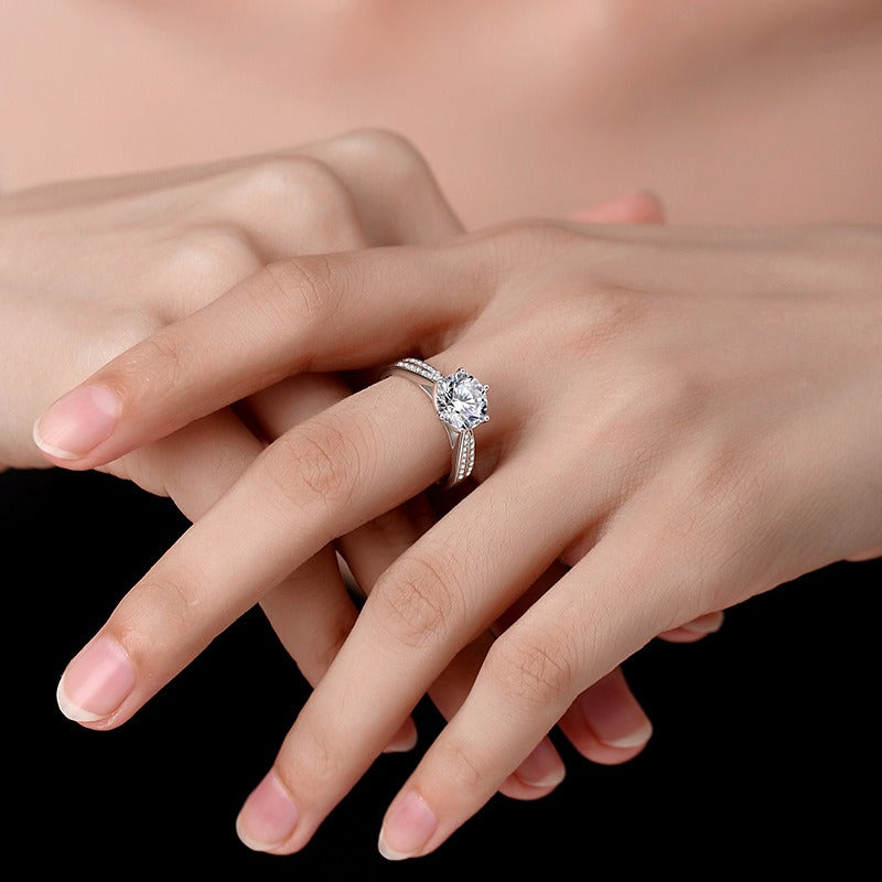 Kaze S925 2-Carat Moissanite Ring | D-Color Sterling Silver Ring in Sizes 5–9 US