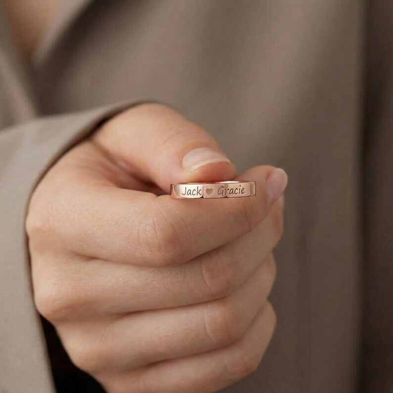 Kaze Customized Smooth Name Engraving Ring | Personalised Band Ring in Silver, Gold &amp; Rose Gold