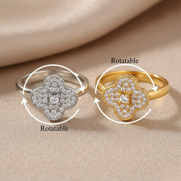 Kaze Rotatable Zircon Flower Stress-Relief Ring | 18K Gold Titanium Spinner Ring in 10 Styles Ring C Adjustable