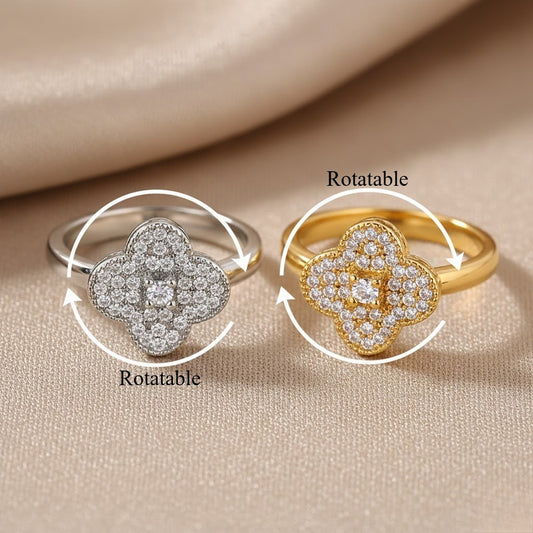 Kaze Rotatable Zircon Flower Stress-Relief Ring | 18K Gold Titanium Spinner Ring in 10 Styles Ring C Adjustable
