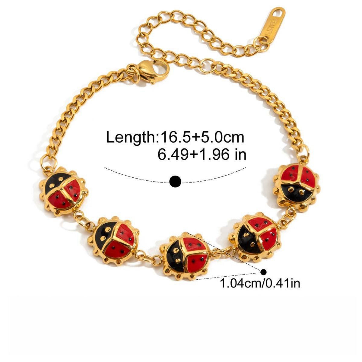 Kaze Ladybug Necklace &amp; Bracelet Set | 18K Gold Classic Ladybug Jewellery Set Bracelet A 15