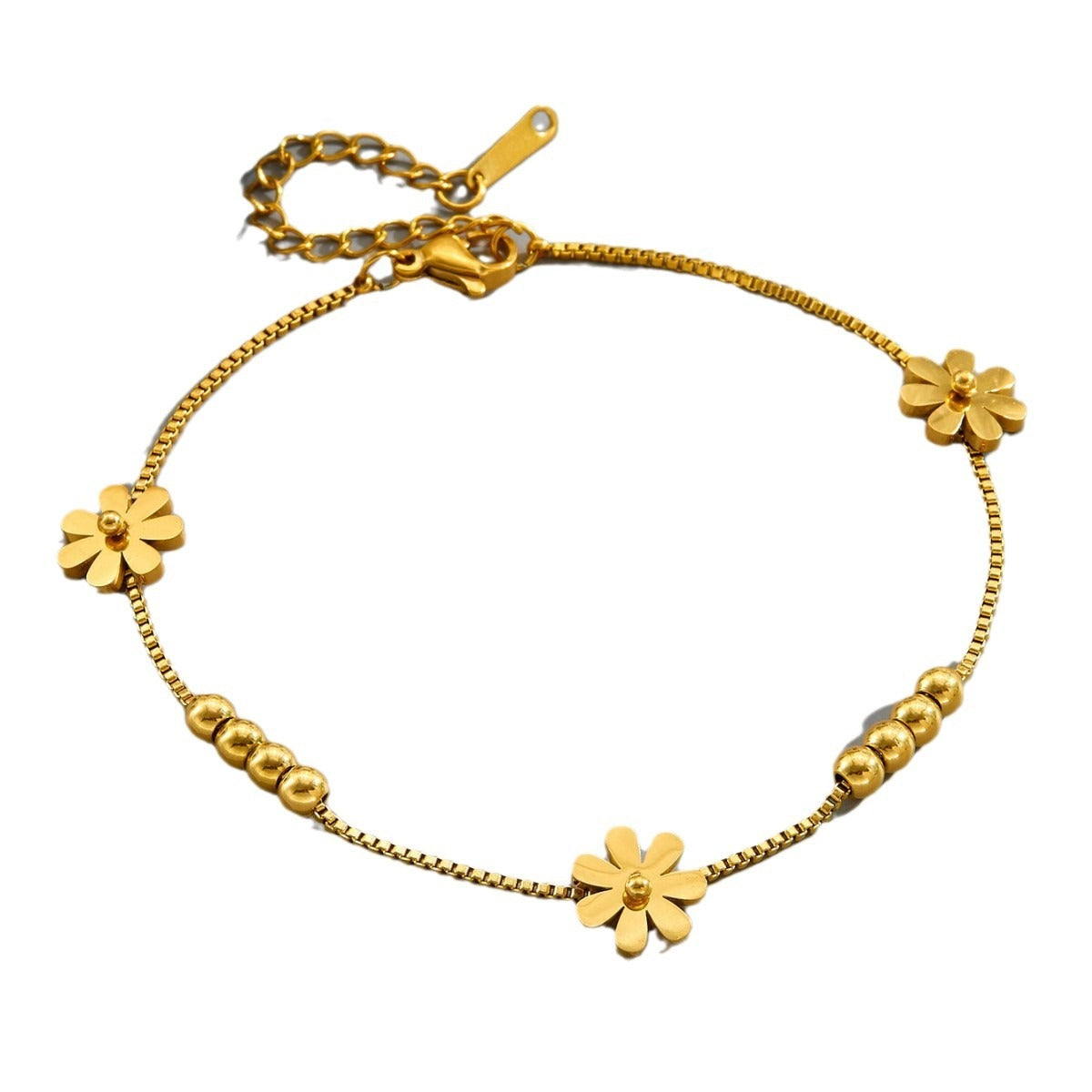 Kaze 18K Gold Small Daisy Bean Lucky Bead Bracelet | Titanium Steel Floral Bead Bracelet