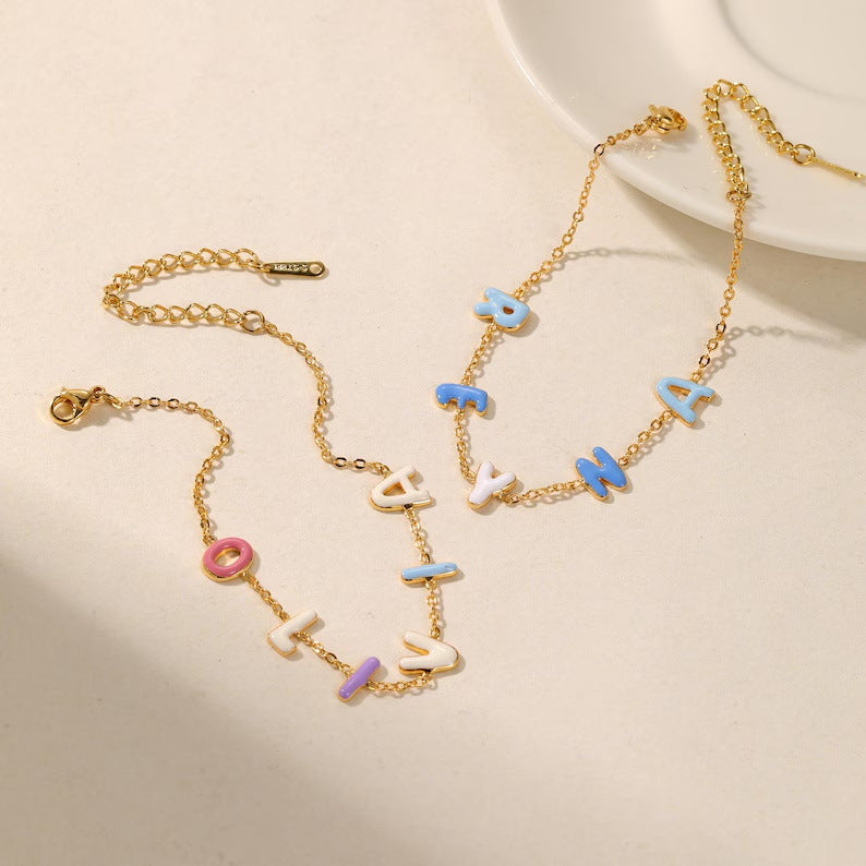 Kaze Custom Enamel Bubble Letter Bracelet | Personalised Name Bracelet for Women