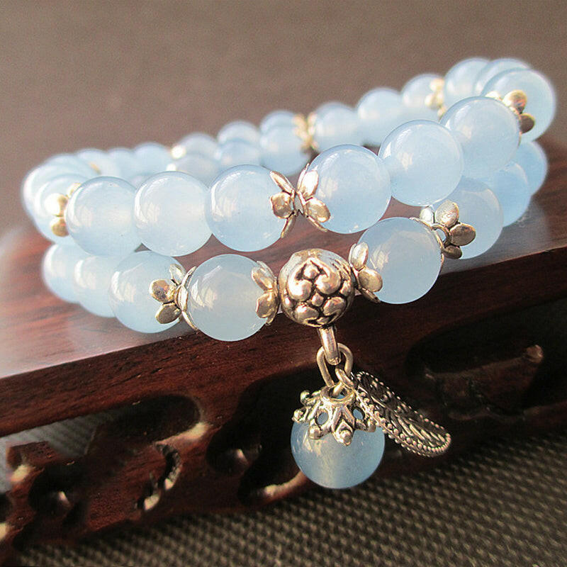 Kaze Handcrafted 8mm Crystal Bead Bracelet | Elastic Strand Bracelet in Blue &amp; Pink