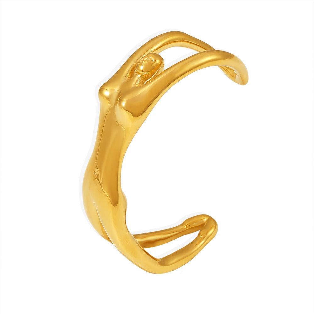 Kaze Body Contour Open Bangle | 18K Gold Sculptural Artistic Bracelet in Gold &amp; Silver