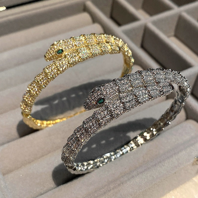 Kaze 18K Gold Simulated Snake Scale Bracelet | 18K Gold S925 Silver Serpent Bracelet in Gold &amp; White Gold