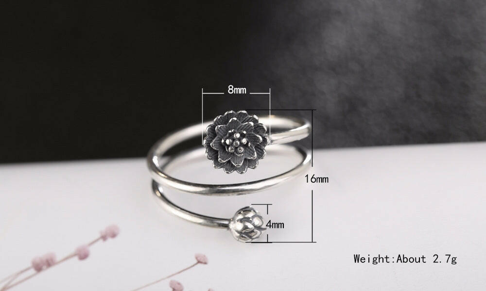 Kaze Simple Lotus Ring | S925 Sterling Silver Adjustable Minimalist Ring