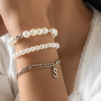 Kaze 18K Gold Bow Pearl Beaded Bracelet | Baroque Pearl Bracelet in 9 Style Variants WhiteC