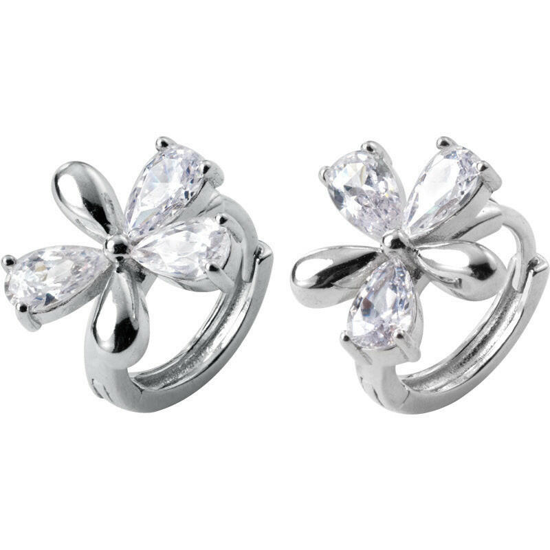 Kaze Five-Petal Sterling Silver Flower Earrings | Crystal-Set Botanical Stud Earrings in Silver &amp; Gold Silver